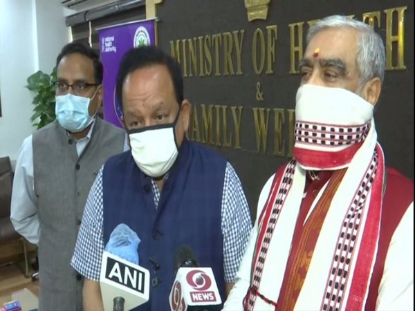 Union Health Minister Dr Harsh Vardhan speaking to ANI in New Delhi on Thursday. MoS for Health Ashwini Kumar Choubey, right, is also seen. Photo/ANI