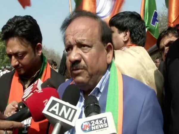 Union Health Minister Harsh Vardhan talking to reporters in New Delhi on Sunday 