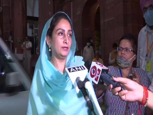 SAD MP Harsimrat Kaur Badal speaking to reporters in New Delhi on Thursday. (ANI)