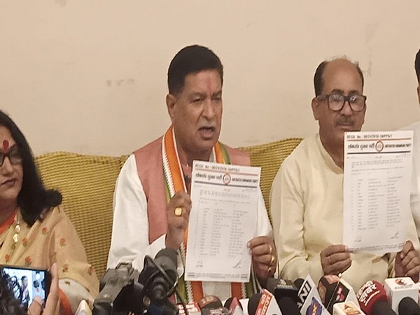 Loktanter Suraksha Party president Rajkumar Saini releasing the list of candidates on Sunday in Chandigarh. Photo/ANI