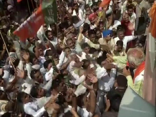 Chief Minister of Haryana Manohar Lal Khattar in a rally held under 'Jan Aashirwad Yatra' in Haryana on Friday. Photo/ANI