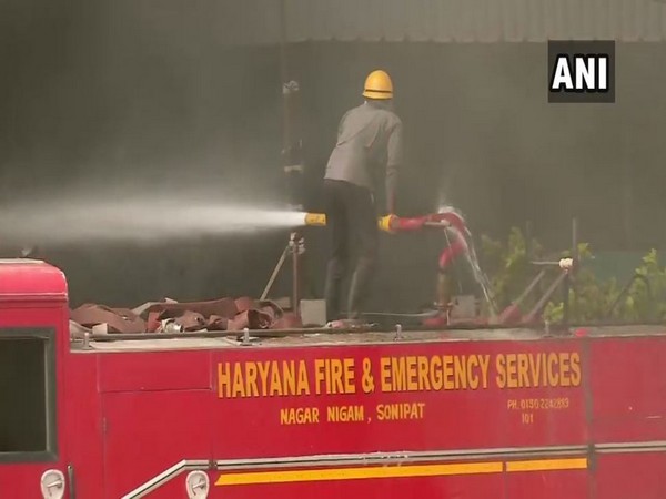 Fire fighting operations underway at a foam factory in Kundli