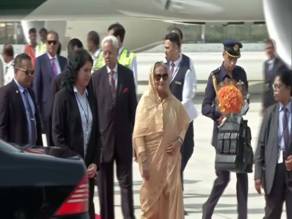 Bangladesh Prime Minister Sheikh Hasina arrives at the  Palam Air Force Station, New Delhi. Photo/ANI