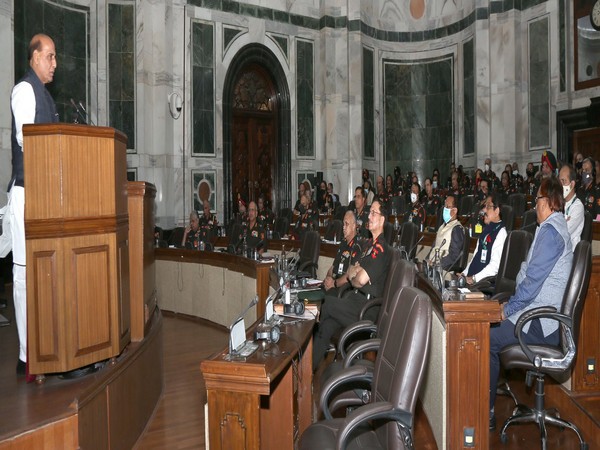 Union Minister Rajnath Singh addresses Army Commanders' Conference (Photo/ANI)