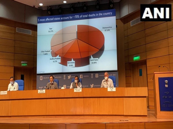 ajesh Bhushan, Secretary, Union Health Ministry with other officials during a press briefing in New Delhi on Monday. (Photo/ANI) 