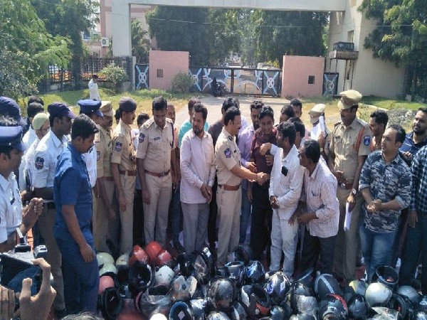 Helmet shop owners in Hyderabad, Telangana. 