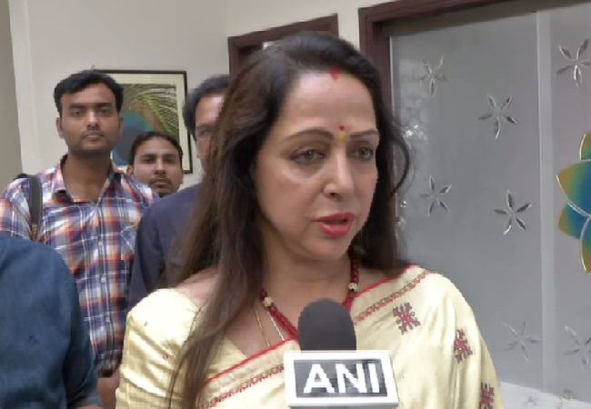 BJP leader Hema Malini speaking to ANI in Mathura On Thuesday Photo/ANI.