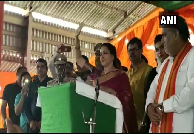 BJP MP Hema Malini campaigning in Panipat, Haryana on Saturday. Photo/ANI