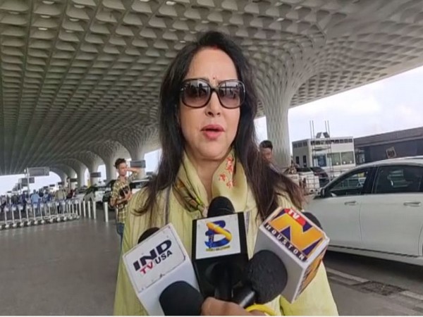BJP MP Hema Malini speaking to reporters on Thursday. 