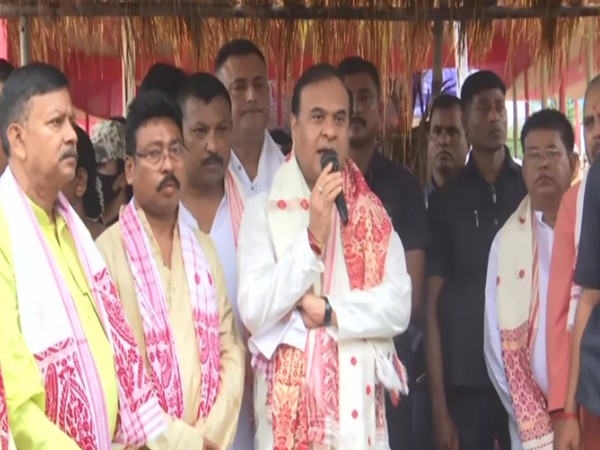 Assam CM Hemanta Biswa Sarma during Bihu celebration in Latasil. (ANI/photo)