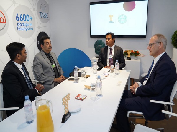 Telangana IT and Industries Minister KTR at Davos. (ANI/photo)