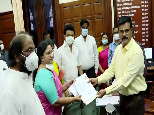 Kanimozhi NVN Somu is one of the two candidates for Rajya Sabha by-polls from Tamil Nadu. (Photo/ANI)