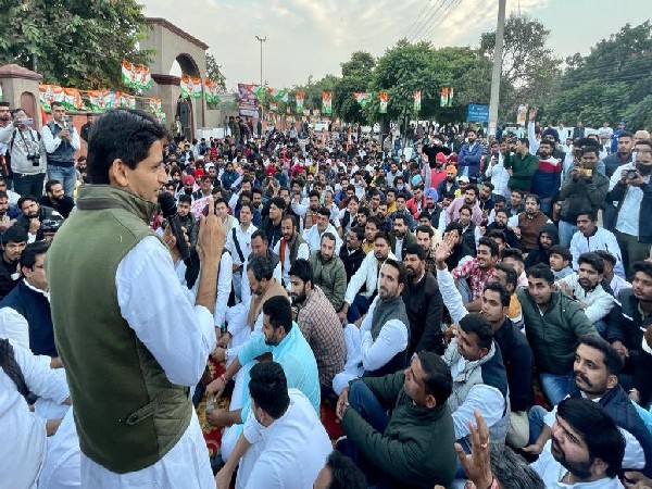 Congress leader Deepender Singh Hooda at the protest site (Photo/ANI)