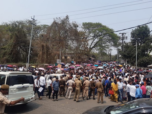 TET qualified teachers during the protest in Guwahati (Photo/ANI)