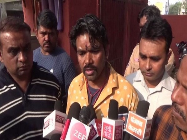 Father of girl whose face was allegedly blackened speaking to reporters in Hisar on Monday. Photo/ANI