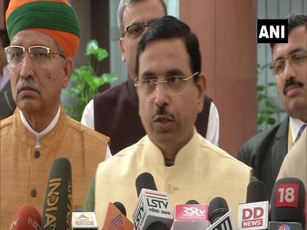 Union parliamentary affairs minister Pralhad Joshi speaks to media in New Delhi on Sunday [Photo/ANI]