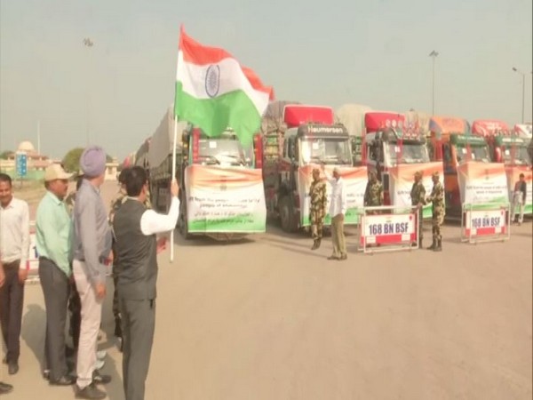 Rahul Nangare Customs Commissioner flagging-off the fifth consignment of wheat being sent to Afghanistan(Photo/ANI)
