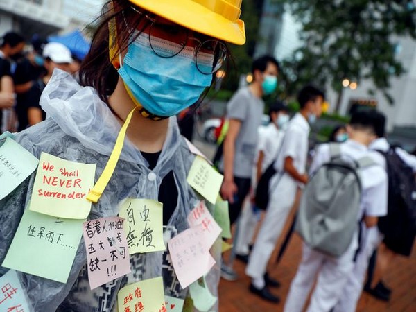 Students during their protest in Hong Kong on Monday. Photo/Reuters