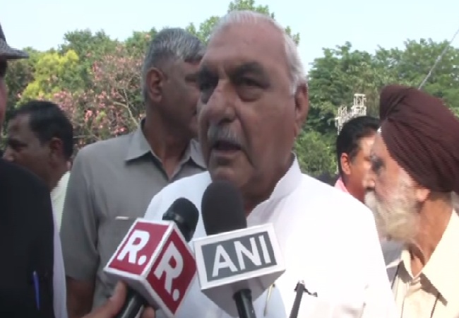 Former Haryana Chief Minister BS Hooda speaking to media persons in Chandigarh on Sunday. Photo/ANI
