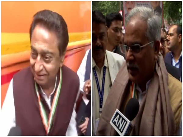 CM Kamal Nath and CM Bhupesh Baghel at the Congress' protest site in New Delhi.