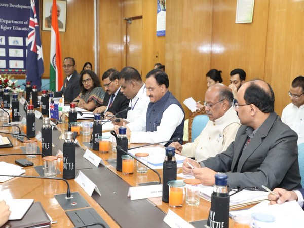 HRD minister Ramesh Pokhriyal holds meeting with Australian delegation led by country's Education Minister Dan Tehan in New Delhi on Friday