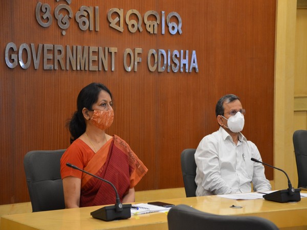 Visual of the meeting chaired by Odisha, Chief Secretary Suresh Chandra Mahapatra (right) (Photo/ANI)