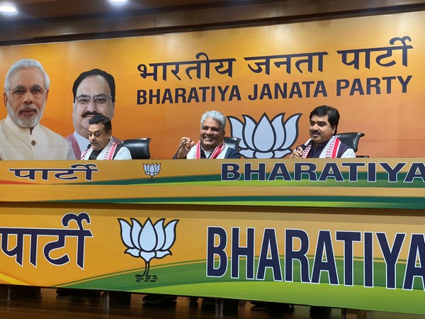 BJP leaders Sambit Patra, Bhupendra Yadav and others at the presser today (Photo/ANI)
