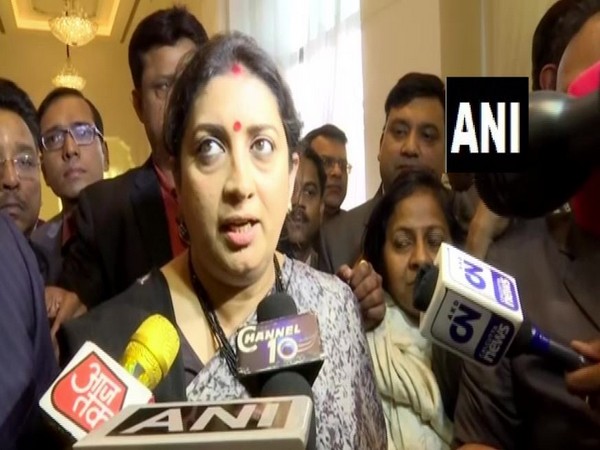 Union Minister Smriti Irani speaking to reporters on Friday in West Bengal's Kolkata. Photo/ANI 