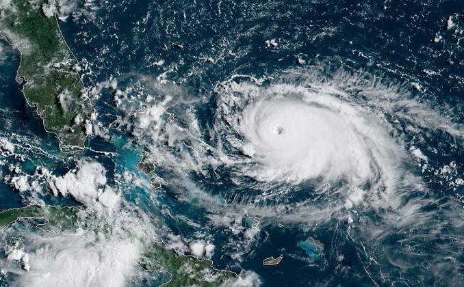 A satellite image of Hurricane Dorian