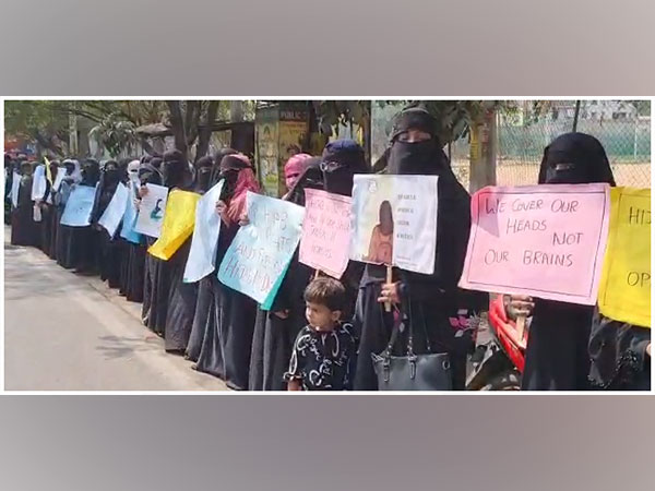 Members from the Muslim Women Association in Hyderabad during protest. (ANI/photo)