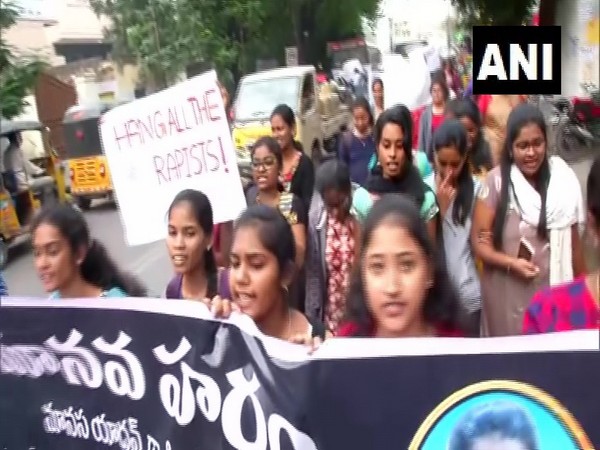 Students of different educational institutions carry out protest in Hyderabad on Tuesday. Photo/ANI