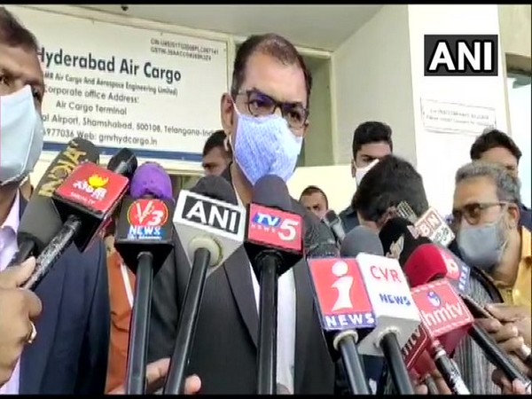 Hyderabad airport CEO Pradeep Panicker speaking to media on Tuesday.