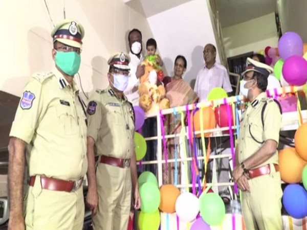 Senior police officials celebrate baby Myra's birthday on Tuesday [Photo/ANI]