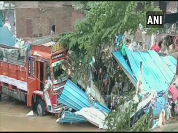 Wall collapsed after heavy rainfall in Hyderabad on Tuesday night. (Photo/ANI)