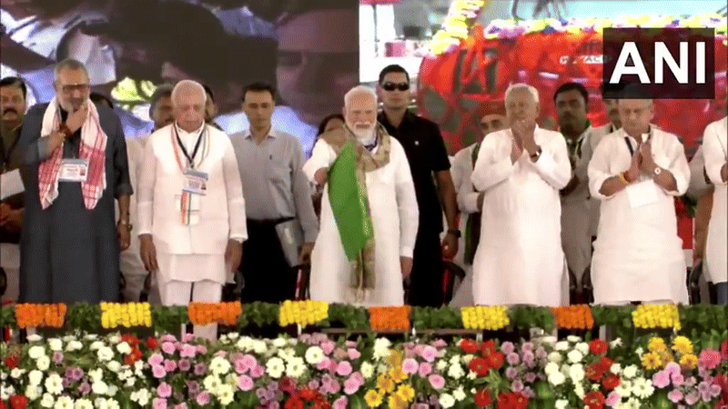 PM Narendra Modi flags off four new Amrit Bharat trains (Photo/ANI)