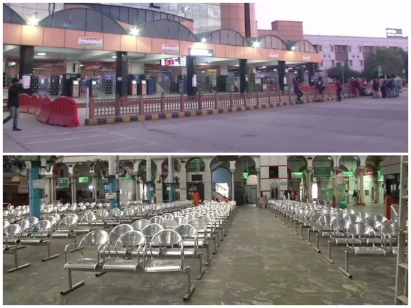 Visuals from Anand Vihar Terminal in Delhi (top) and Puratchi Thalaivar Dr. M.G. Ramachandran Central Railway Station in Chennai (bottom) (Photo/ANI)