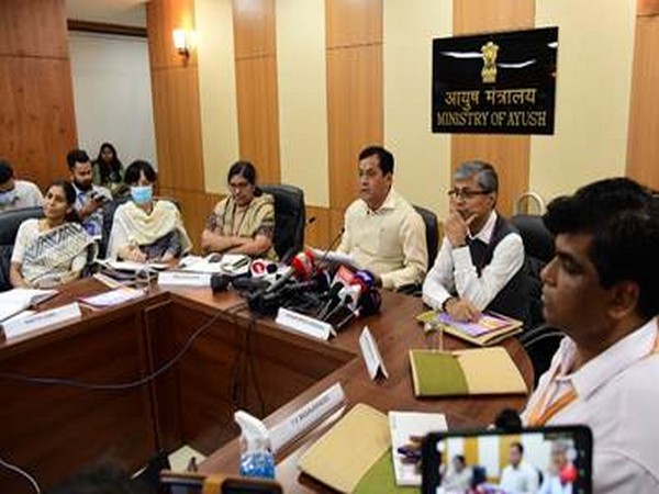 Ayush Minister Sarbanand Sonowal addressing a press conference. (Photo credit: PIB)