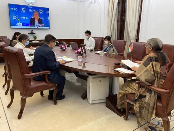 Union finance minister Nirmala Sitharaman at the IMF meeting. 