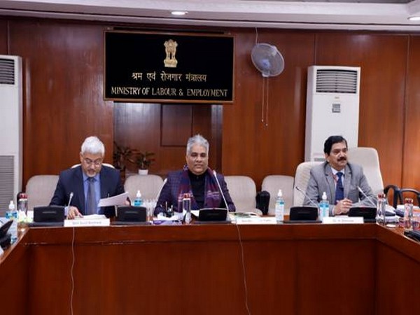 Bhupender Yadav chairing 50th Meeting of the General Council of the V.V. Giri National Labour Institute, in New Delhi on Friday. (Photo courtesy: PIB)