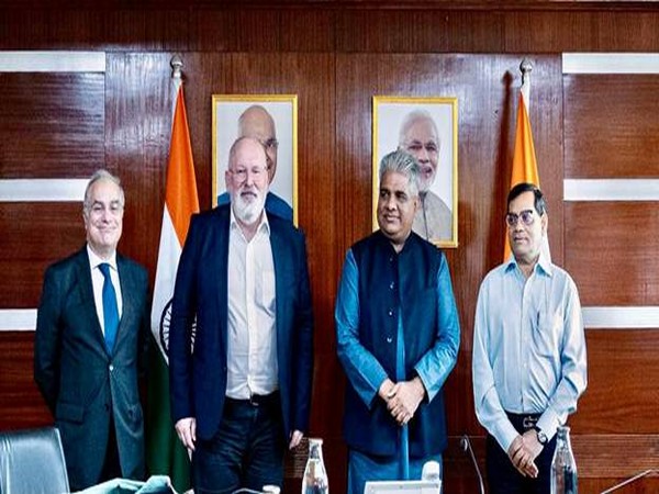 Union Minister Bhupender Yadav met Executive Vice President of European Unionon Thursday (Photo/PIB)