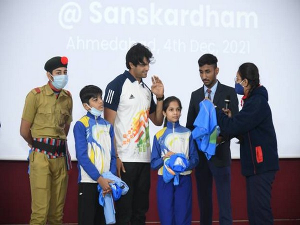 Neeraj Chopra at Sanskardham Educational Society (Photo/SAI Media-Twitter)