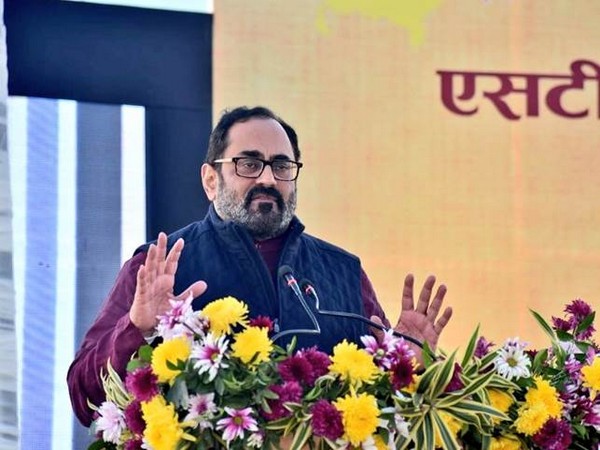 Union Minister of State Rajeev Chandrasekhar addressing at the inauguration of 5th Software technology park in Meerut on Tuesday. (Photo: PIB) 