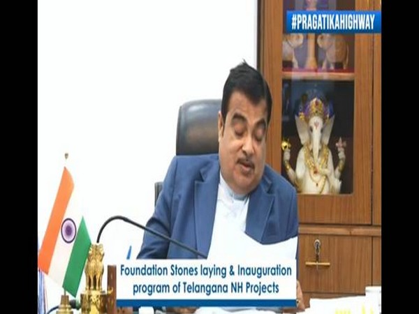 Union Minister Nitin Gadkari during inauguration and foundation stone laying of 14 NH projects in Telangana (Photo/ANI)