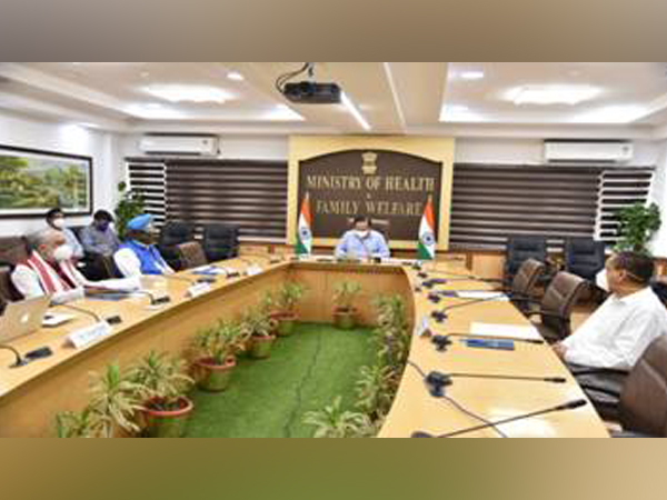 Harsh Vardhan chairing 29th meeting of the high-level Group of Ministers on COVID-19, in Delhi on Monday. 