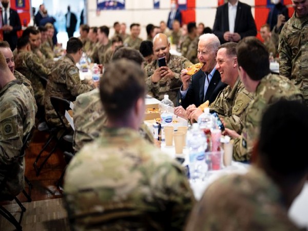 US President Biden with US troops based in Poland