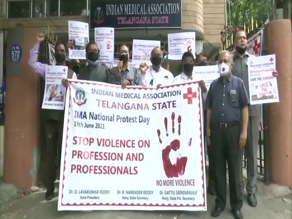 Telangana unit of IMA observes National protest day. (Photo/ ANI)