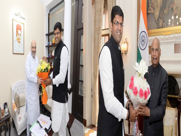 Haryana Deputy Chief Minister Dushyant Chautala met Home Minister Amit Shah, President Ram Nath Kovind in New Delhi on Wednesday. Photo/ANI