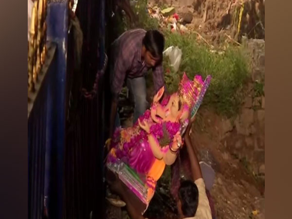 Lord Ganesha being immersed in Hyderabad on Sunday 