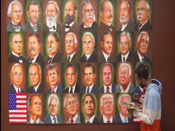 Rubal adds US President-elect Joe Biden to his painting. (Photo: ANI)