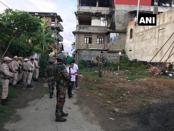 Security Forces outside AITC MLA L Sushindro's residence in Imphal, Manipur on July 4. Photo/ANI